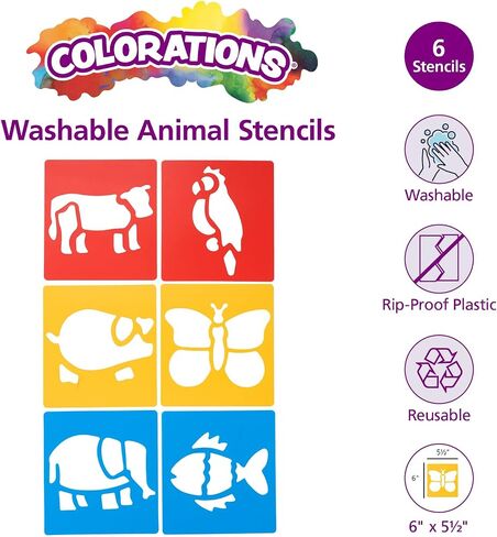 Colorations - EANST Animal Shape Stencils Set of 12 8" Plastic Stencils for Kids Arts and Crafts Material in Kuwait