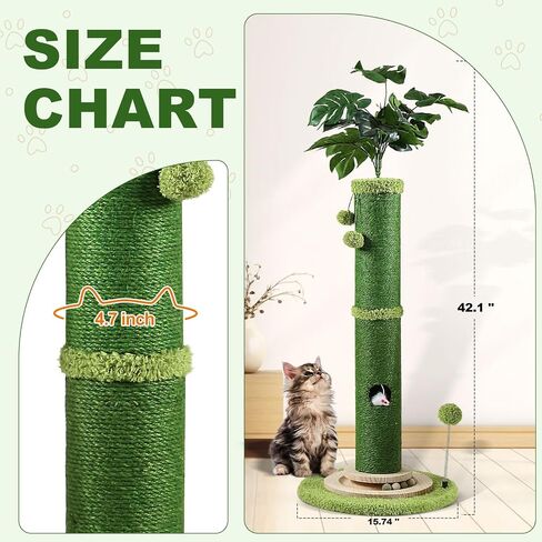OYX Scratching Posts for Indoor Cats, 42" Tall Monstera Cat Scratching Post, Bottom Mouse Hole and Interactive Ball Track, Top Hanging Interactive Ball for Large Cats, Kittens and All Types of Cats in Saudi Arabia