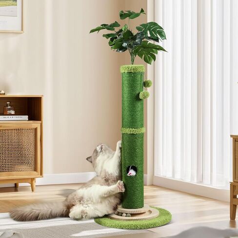 OYX Scratching Posts for Indoor Cats, 42" Tall Monstera Cat Scratching Post, Bottom Mouse Hole and Interactive Ball Track, Top Hanging Interactive Ball for Large Cats, Kittens and All Types of Cats in Saudi Arabia