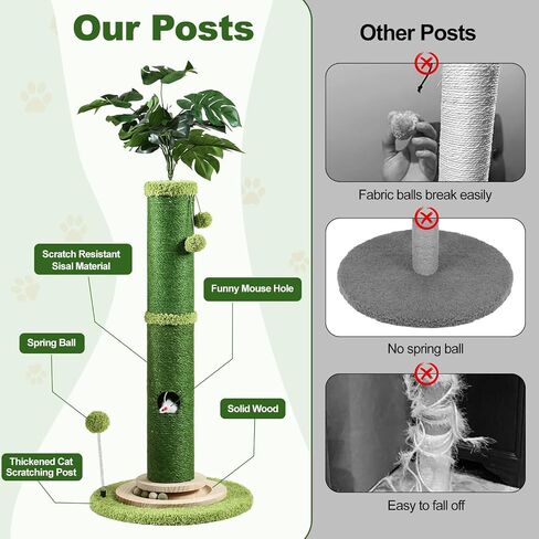 OYX Scratching Posts for Indoor Cats, 42" Tall Monstera Cat Scratching Post, Bottom Mouse Hole and Interactive Ball Track, Top Hanging Interactive Ball for Large Cats, Kittens and All Types of Cats in Saudi Arabia
