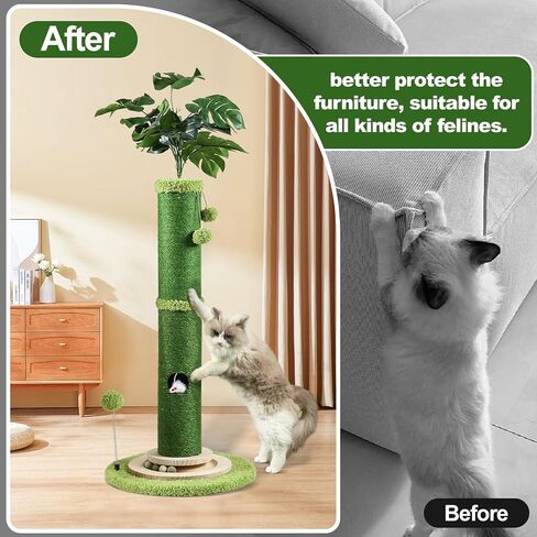 OYX Scratching Posts for Indoor Cats, 42" Tall Monstera Cat Scratching Post, Bottom Mouse Hole and Interactive Ball Track, Top Hanging Interactive Ball for Large Cats, Kittens and All Types of Cats in Saudi Arabia