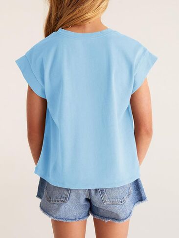 SySea الفتيات تي شيرت لطيف الاطفال قصيرة الأكمام الصيف تونك القمم Crewneck عادية المدرسة المحملة البلوزات لمدة 5-14 سنة in Saudi Arabia