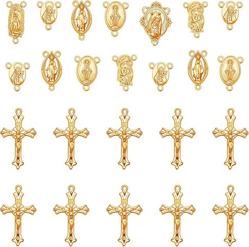 60Pcs/30Sets Rosary Making Kits Supplies Religion Cross and Center Medal Charms Jesus Crucifix Oval Alloy Pendant for Diy Prayer Necklace Catholic Jewelry in Kuwait