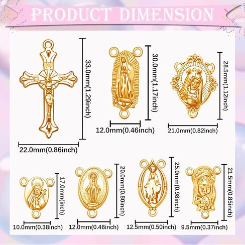 60Pcs/30Sets Rosary Making Kits Supplies Religion Cross and Center Medal Charms Jesus Crucifix Oval Alloy Pendant for Diy Prayer Necklace Catholic Jewelry in Kuwait
