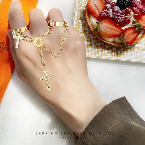 60Pcs/30Sets Rosary Making Kits Supplies Religion Cross and Center Medal Charms Jesus Crucifix Oval Alloy Pendant for Diy Prayer Necklace Catholic Jewelry in Kuwait