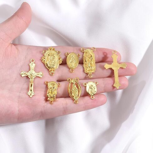 60Pcs/30Sets Rosary Making Kits Supplies Religion Cross and Center Medal Charms Jesus Crucifix Oval Alloy Pendant for Diy Prayer Necklace Catholic Jewelry in Kuwait