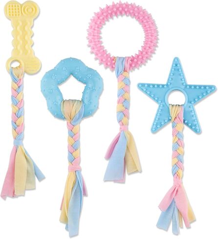 4 PCS Puppy Chew Toys for Teething Small Breed, Puppy Teething Ring, Soft Rubber Durable Dog Teething Toys, Rope Dog Toys, Funny Interactive Toy, Puppy Toys for Small Puppies, Dog Toys Set (Style 5) in Kuwait