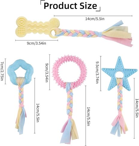 4 PCS Puppy Chew Toys for Teething Small Breed, Puppy Teething Ring, Soft Rubber Durable Dog Teething Toys, Rope Dog Toys, Funny Interactive Toy, Puppy Toys for Small Puppies, Dog Toys Set (Style 5) in Kuwait