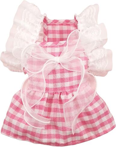 QWINEE Cute Dog Dress Ruffle Trim Cat Lace Princess Dresses with Bow Decor Puppy Tutu Skirt Holiday Party Costume Outfit for Small and Medium Cats Dogs Kitten Pink A Medium in Kuwait
