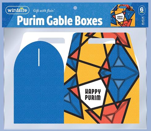 Purim Gable Boxes - 6 Pack Treat Boxes - 6" x 4" x 4" Purim Box - Easy to Assemble Gable Box - Multicolored Geometric Design in Saudi Arabia