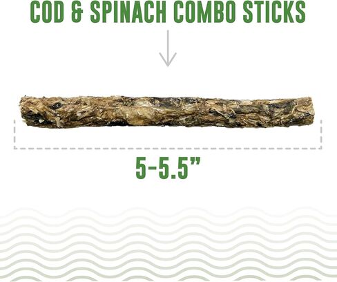 Icelandic+ Combo Sticks: Cod & Spinach - 2oz - Dog Treats, Crunchy 2 Ingredient Pet Snacks, Preservative Free, Wild Caught Fish, Slow Baked, Natural in Saudi Arabia
