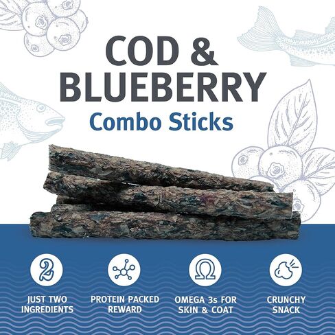 Icelandic+ Combo Sticks: Cod & Spinach - 2oz - Dog Treats, Crunchy 2 Ingredient Pet Snacks, Preservative Free, Wild Caught Fish, Slow Baked, Natural in Saudi Arabia