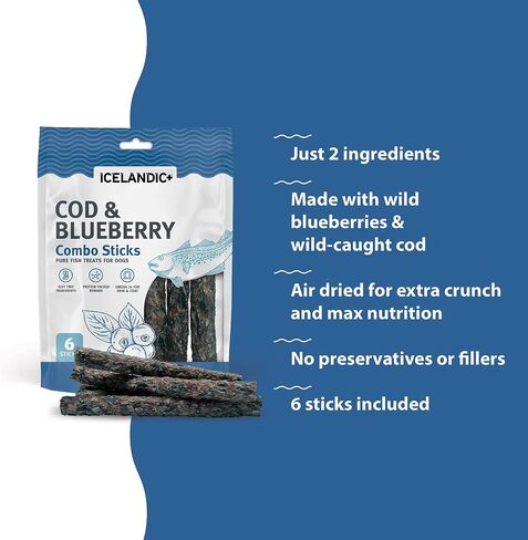 Icelandic+ Combo Sticks: Cod & Spinach - 2oz - Dog Treats, Crunchy 2 Ingredient Pet Snacks, Preservative Free, Wild Caught Fish, Slow Baked, Natural in Saudi Arabia