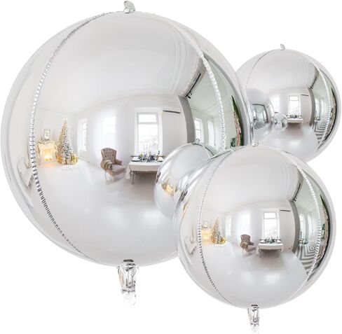 Silver Foil Balloons, 22/18/10 Inch 4D Round Sliver Mylar Balloons, Large Metallic Silver Balloons Different Sizes, Sliver New Years Balloons for New Year Eve Party Supplies 2025 in Saudi Arabia