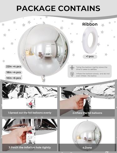Silver Foil Balloons, 22/18/10 Inch 4D Round Sliver Mylar Balloons, Large Metallic Silver Balloons Different Sizes, Sliver New Years Balloons for New Year Eve Party Supplies 2025 in Saudi Arabia