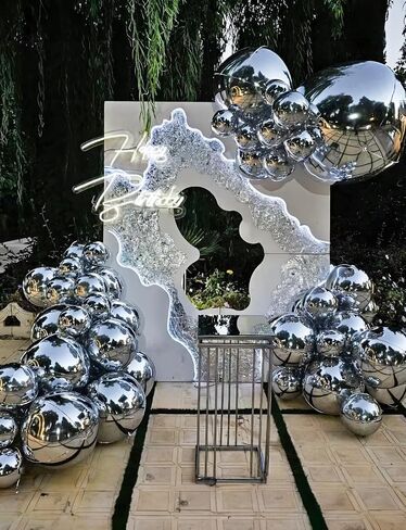 Silver Foil Balloons, 22/18/10 Inch 4D Round Sliver Mylar Balloons, Large Metallic Silver Balloons Different Sizes, Sliver New Years Balloons for New Year Eve Party Supplies 2025 in Saudi Arabia