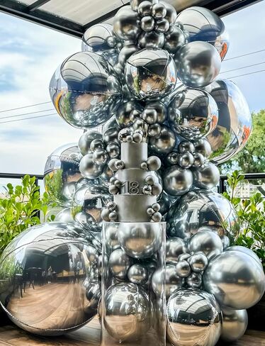 Silver Foil Balloons, 22/18/10 Inch 4D Round Sliver Mylar Balloons, Large Metallic Silver Balloons Different Sizes, Sliver New Years Balloons for New Year Eve Party Supplies 2025 in Saudi Arabia