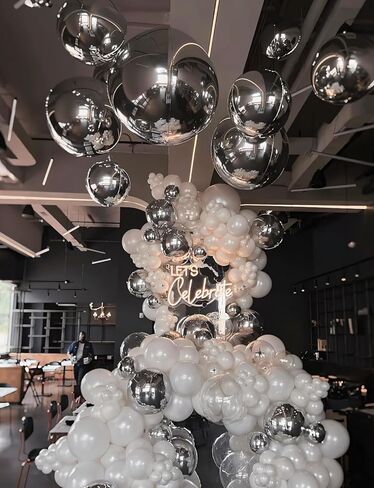 Silver Foil Balloons, 22/18/10 Inch 4D Round Sliver Mylar Balloons, Large Metallic Silver Balloons Different Sizes, Sliver New Years Balloons for New Year Eve Party Supplies 2025 in Kuwait