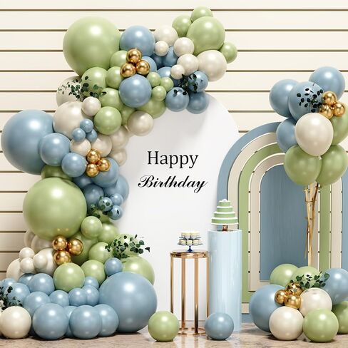 دباني الأزرق الأزرق الأزرق طقم القوس ، 116pcs أخضر أزرق ضباب الأزرق الأزرق البالونات الذهبية الرملية لعيد ميلاد الطفل دش بوهو دش الزفاف الزفاف in Kuwait