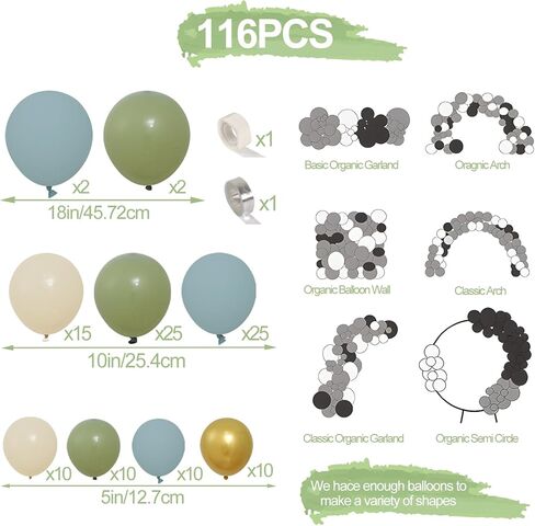 دباني الأزرق الأزرق الأزرق طقم القوس ، 116pcs أخضر أزرق ضباب الأزرق الأزرق البالونات الذهبية الرملية لعيد ميلاد الطفل دش بوهو دش الزفاف الزفاف in Kuwait