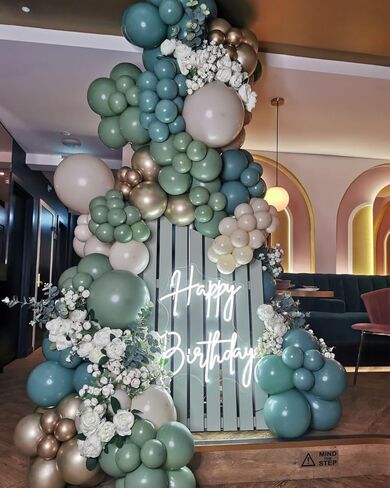 دباني الأزرق الأزرق الأزرق طقم القوس ، 116pcs أخضر أزرق ضباب الأزرق الأزرق البالونات الذهبية الرملية لعيد ميلاد الطفل دش بوهو دش الزفاف الزفاف in Kuwait