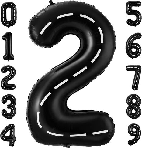 Race Car Number 2 Balloons,40 Inch Racing Car 2 Birthday Balloons Two Fast Balloon Race Track Black 2 Balloon Number for Cars Theme Birthday Party in Saudi Arabia