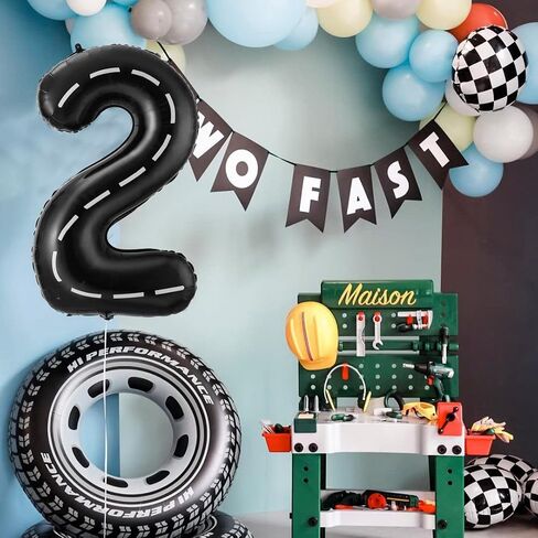 Race Car Number 2 Balloons,40 Inch Racing Car 2 Birthday Balloons Two Fast Balloon Race Track Black 2 Balloon Number for Cars Theme Birthday Party in Saudi Arabia