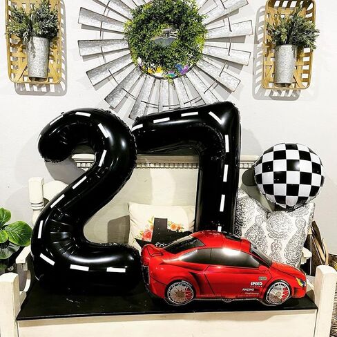 Race Car Number 2 Balloons,40 Inch Racing Car 2 Birthday Balloons Two Fast Balloon Race Track Black 2 Balloon Number for Cars Theme Birthday Party in Saudi Arabia
