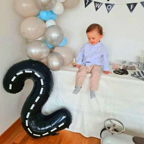 Race Car Number 2 Balloons,40 Inch Racing Car 2 Birthday Balloons Two Fast Balloon Race Track Black 2 Balloon Number for Cars Theme Birthday Party in Saudi Arabia