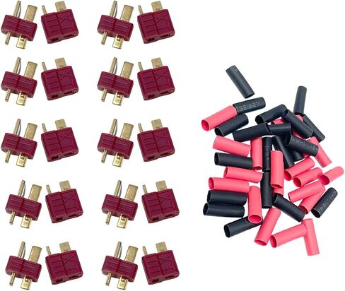20Pcs 10 Pairs Red Color 4Grips Antis Ultra Deans T-Plug Connectors Male & Female Pins w/Shrink Tubing For RC Battery Pack Dual Charger Motor ESC And Other Electric Parts (10Pairs 4Grips T plug) in Saudi Arabia