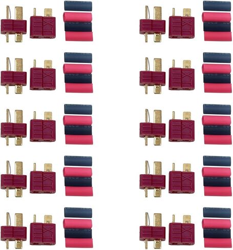 20Pcs 10 Pairs Red Color 4Grips Antis Ultra Deans T-Plug Connectors Male & Female Pins w/Shrink Tubing For RC Battery Pack Dual Charger Motor ESC And Other Electric Parts (10Pairs 4Grips T plug) in Saudi Arabia