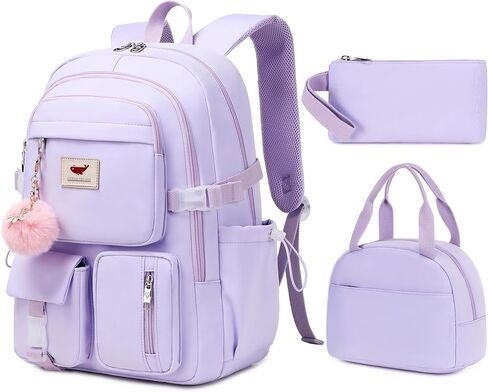 3 PCS Laptop Backpack 15.6 Inch Elementary Middle High School Bag College Backpacks with Lunch Box Pencil Pouch Set Travel Bookbags for Teens Girls Women Students (Blue) in Kuwait