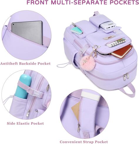 3 PCS Laptop Backpack 15.6 Inch Elementary Middle High School Bag College Backpacks with Lunch Box Pencil Pouch Set Travel Bookbags for Teens Girls Women Students (Blue) in Kuwait