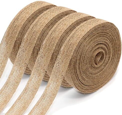 4 Rolls of Natural Burlap Fabric with Burlap Ribbon for Christmas Tree Gift Wrapping Wedding Event Party Home Bows Crafts Decoration, 11 Yards Long 0.8 inch Wide Each Roll (Natural) in Saudi Arabia