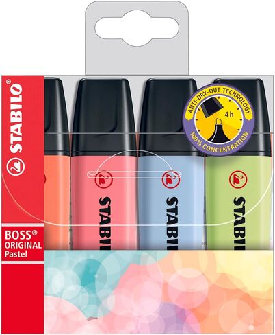 STABILO Highlighter BOSS ORIGINAL Pastel - Pack of 6 - Milky Yellow, Creamy Peach, Pink Blush, Lilac Haze, Hint of Mint, Touch of Turquoise in Saudi Arabia