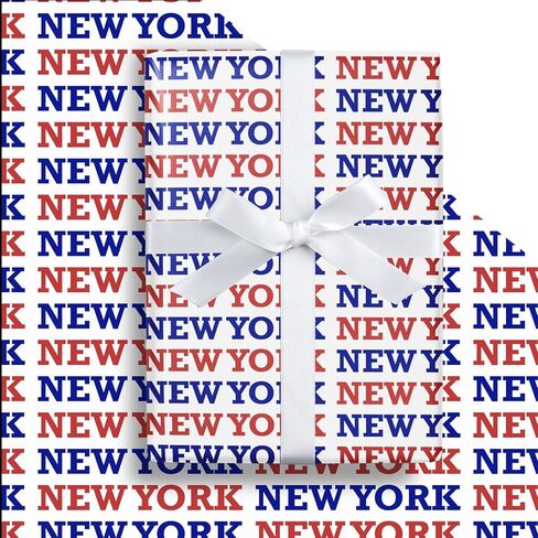 LeZakaa New York Gift Wrapping Paper Roll, New York Lettering in Bule & Red, City Wrapping paper for Birthday, Holiday Vacation Travel Gift Wrap, Mini Roll, 17 inches x 16.4 Feet (23.2 sq.ft.) in Saudi Arabia