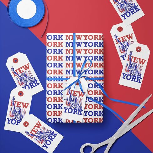 LeZakaa New York Gift Wrapping Paper Roll, New York Lettering in Bule & Red, City Wrapping paper for Birthday, Holiday Vacation Travel Gift Wrap, Mini Roll, 17 inches x 16.4 Feet (23.2 sq.ft.) in Saudi Arabia
