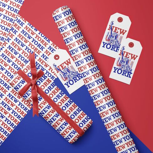 LeZakaa New York Gift Wrapping Paper Roll, New York Lettering in Bule & Red, City Wrapping paper for Birthday, Holiday Vacation Travel Gift Wrap, Mini Roll, 17 inches x 16.4 Feet (23.2 sq.ft.) in Saudi Arabia