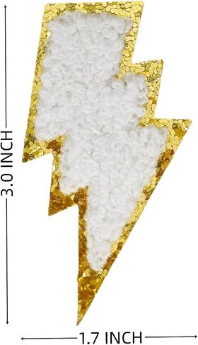 16 Pcs White Lightning Chenille patches with Gold Edges, Iron on Patches for Hats Clothes Bags Backpacks Jeans Repair. (16 pcs white) in Saudi Arabia