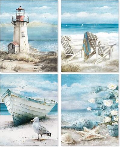GemZono Paint by Numbers Kit for Adults Beginner, Lighthouse Beach Boat Adults DIY Acrylic Watercolor Oil Paint by Number on Canvas for Home Decor Gift 12x16 inch in Saudi Arabia
