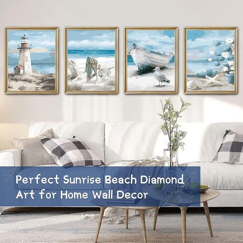 GemZono Paint by Numbers Kit for Adults Beginner, Lighthouse Beach Boat Adults DIY Acrylic Watercolor Oil Paint by Number on Canvas for Home Decor Gift 12x16 inch in Saudi Arabia