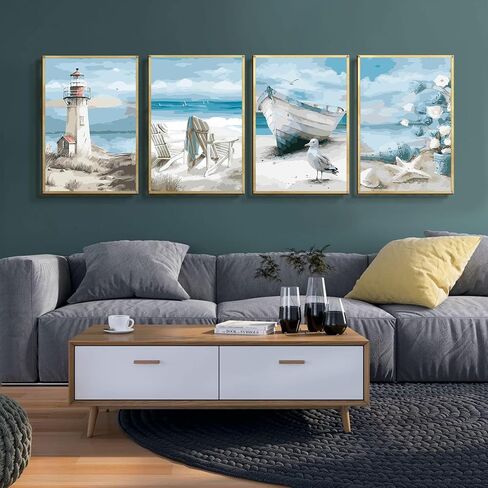 GemZono Paint by Numbers Kit for Adults Beginner, Lighthouse Beach Boat Adults DIY Acrylic Watercolor Oil Paint by Number on Canvas for Home Decor Gift 12x16 inch in Saudi Arabia