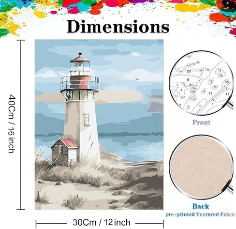 GemZono Paint by Numbers Kit for Adults Beginner, Lighthouse Beach Boat Adults DIY Acrylic Watercolor Oil Paint by Number on Canvas for Home Decor Gift 12x16 inch in Saudi Arabia