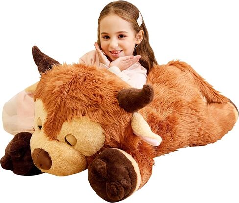 IKASA Giant Scottish Highland Cow Stuffed Animal Plush Toy,Large Big Jumbo Soft Toys,33" Huge Size Cute Fluffy Fat Plushie,Gifts for Kids in Saudi Arabia