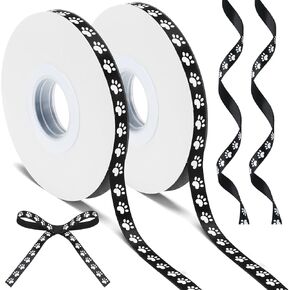 WILLBOND 2 Rolls Paw Print Ribbon Dog Paw Easter Party Stain Ribbon Rolls for Party Ornaments Gift Wrap Decor, 3/8 Inch by 50 Yard(White)