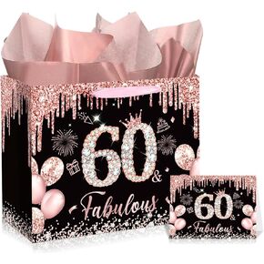 Rocky & Chao Black Rose Gold 50 & Fabulous 50th Hide Home Gift for Women ، Happy Sweet 50th Home Gift Bag مع بطاقة ورق التغليف الخمسين لعيد الميلاد لزخارف عيد الميلاد الخمسين لوازم حفلة in Kuwait