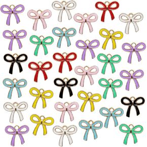 60pcs سحر Bowknot المينا لصنع المجوهرات ، وسبائك القوس المعلقات Cute Bow Connector سحر الأساور للسيدات أقراط أساور القلادة