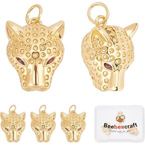 Beebeecraft 1 Box 5Pcs Leopard Charms 18K Gold Plated Brass Three Dimensional Animal Cubic Zirconia Pendants Charm with Jump Ring for Necklaces Bracelet DIY Jewelry Making