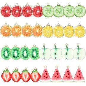 32 PCS سحر الفاكهة المينا قلادة لصنع المجوهرات ، 8 أنماط برتقالية Kiwi Strawberry Apple Bathelon Cute Fruit Beads Starms for Diy Netcleace Pracelet Morning Jewelry Making
