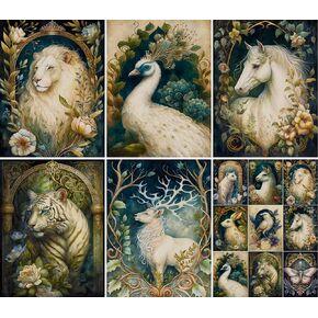 White Animals Rice Paper, 8 x 10.5 inch (6pc) - Mulberry Paper for Decoupage Scrapbooking Cards Crafts by Craft Kreativelys